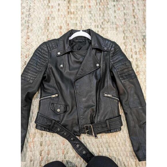 Women's Zara Small biker black 100% Sheep leather jacket-Excellent Shape - Picture 4 of 9